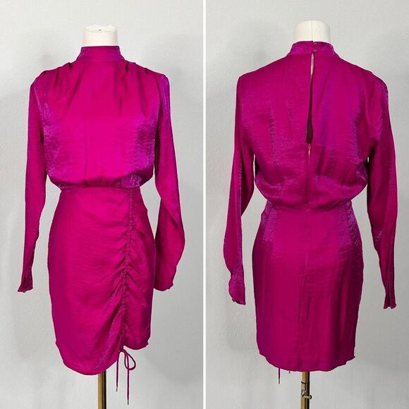 Finders Keepers Yasmine Fuchsia Ruched Dress XS/ 2 Valentine Date Cocktail Party - Picture 5 of 16